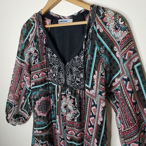 Bailey Blue Boho Patterned Tunic Dress with Tie Tassels - Picture 7 of 9